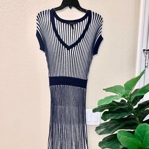 BCBG Navy and White striped midi dress, size S